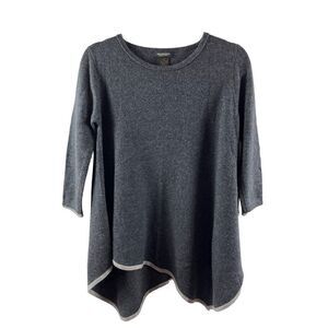 Philosophy Dane Lewis Cashmere 3/4 Sleeve Asymmetrical Hem Sweater Small Gray
